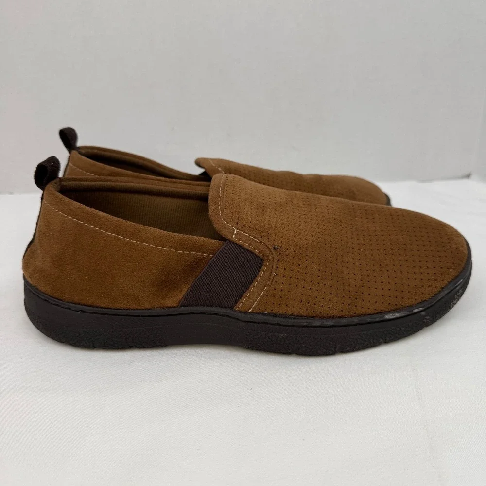 Dearfoams Mens Perforated Microsuede Slip On Loafers Brown Size Medium 9-10